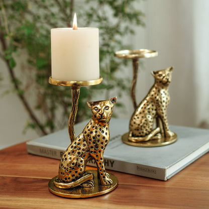 Golden Jaguar Candle Holder