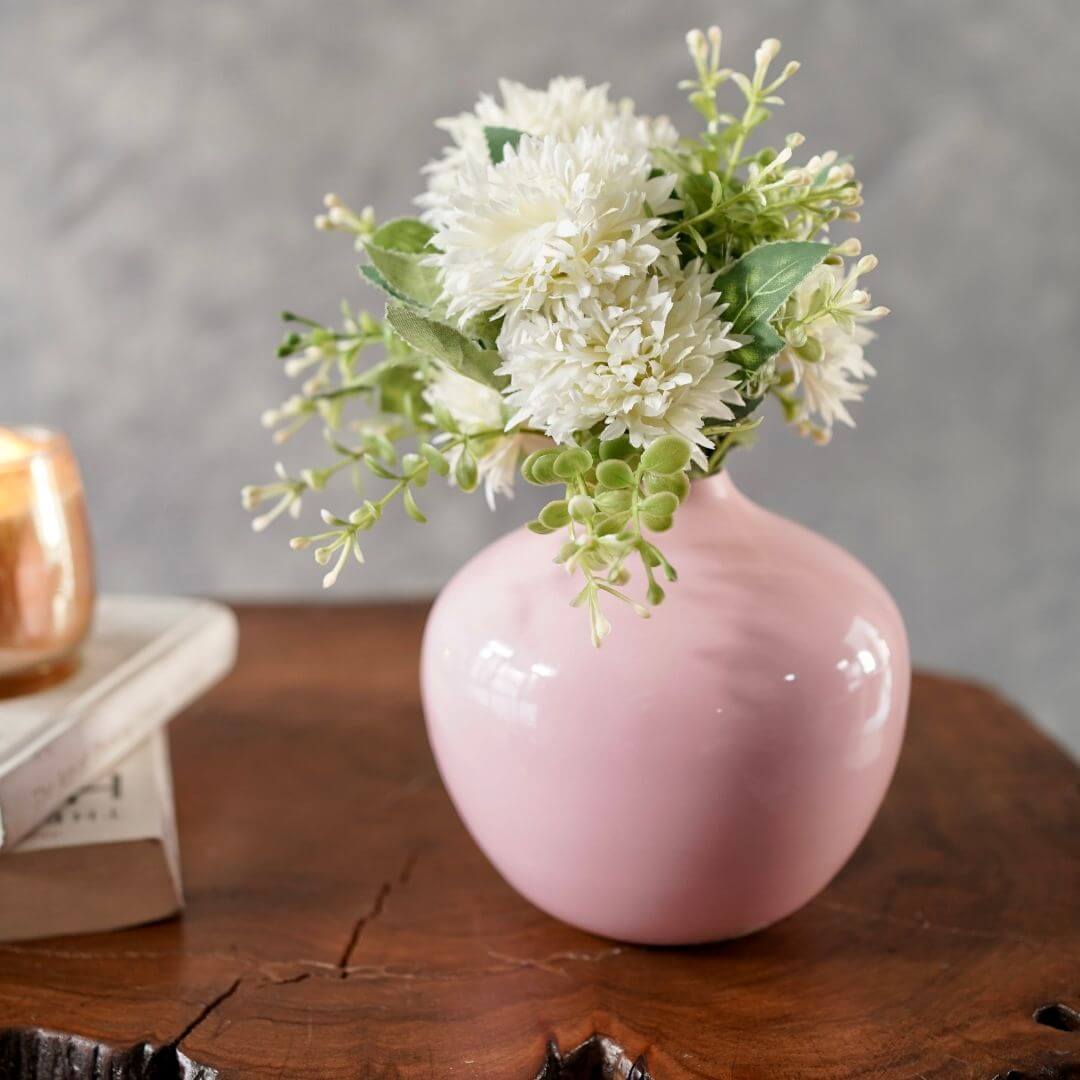 Artificial flower and vase pink small