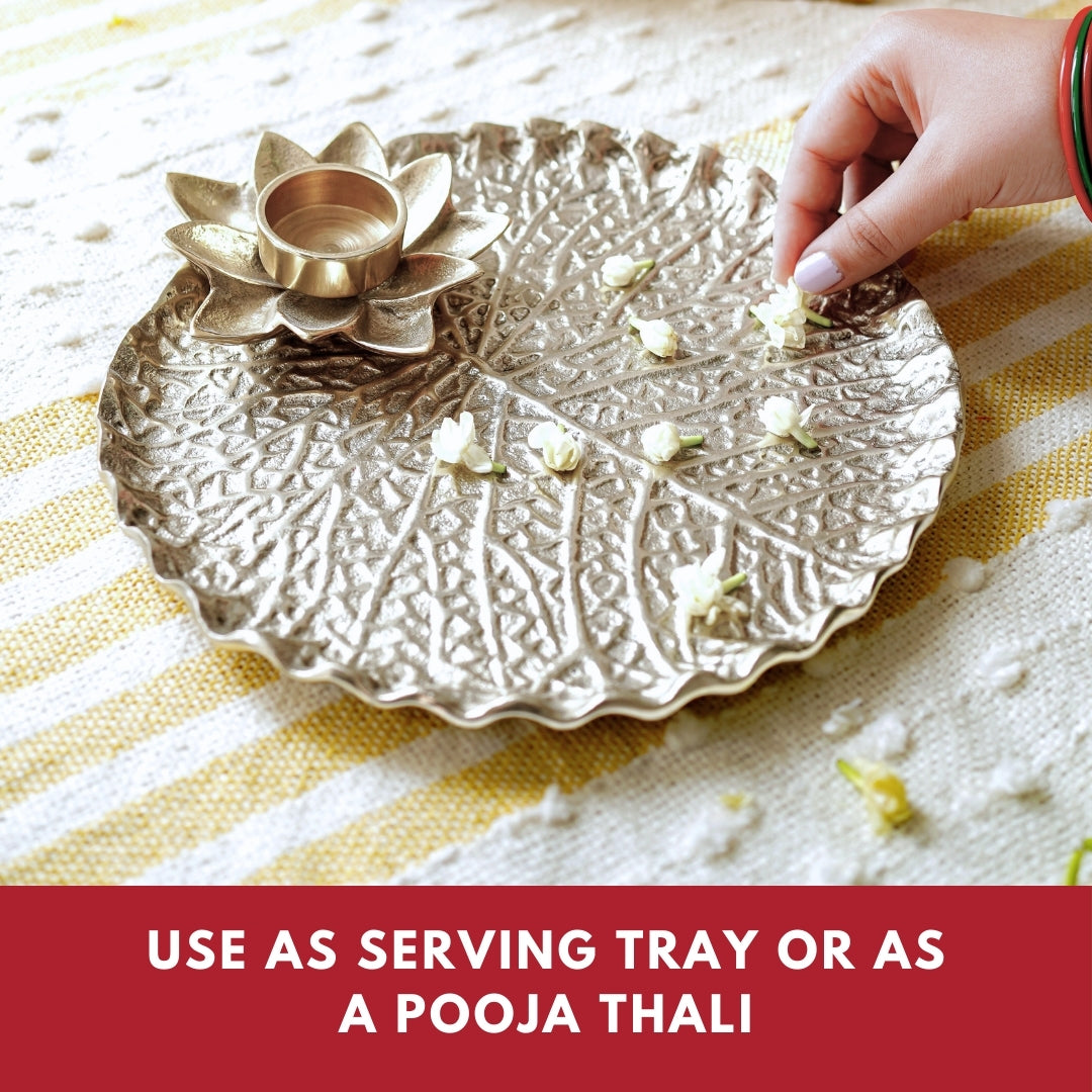 Metal Tray, Lotus leaf metal tray, Metal decorative tray, Metal Pooja Thali