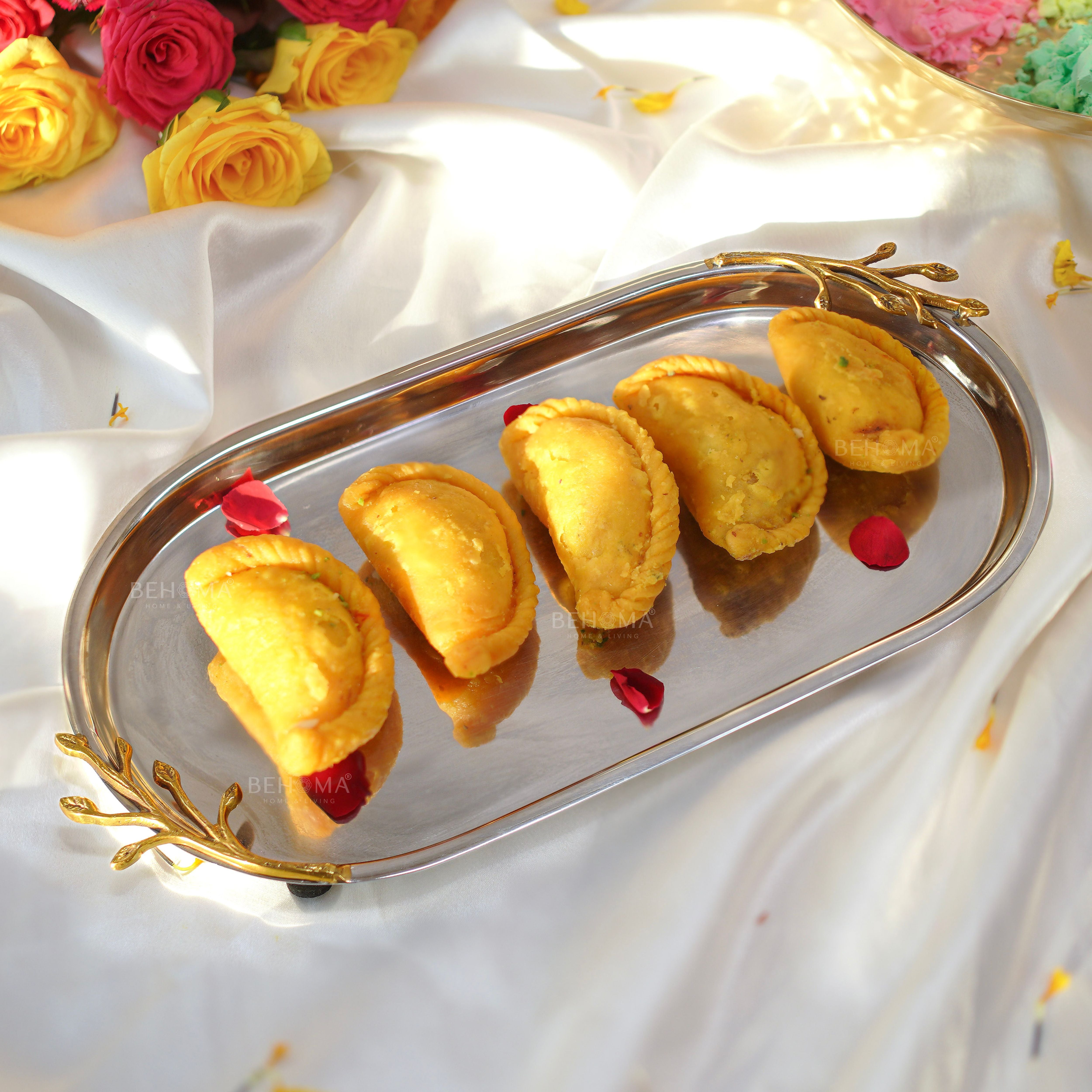 SS Tray with Brass Branch