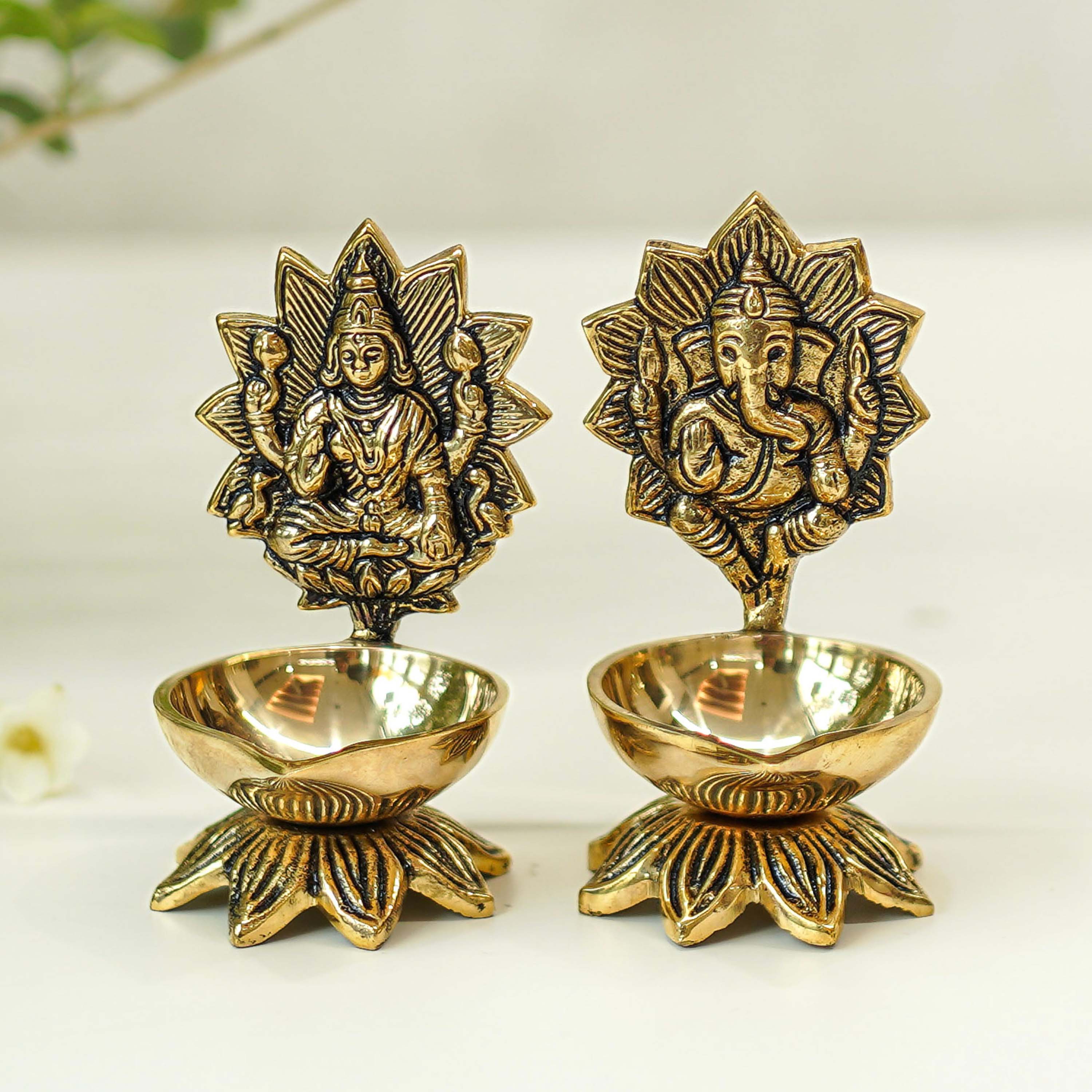 Brass Lakshmi - Ganesh Diya Set