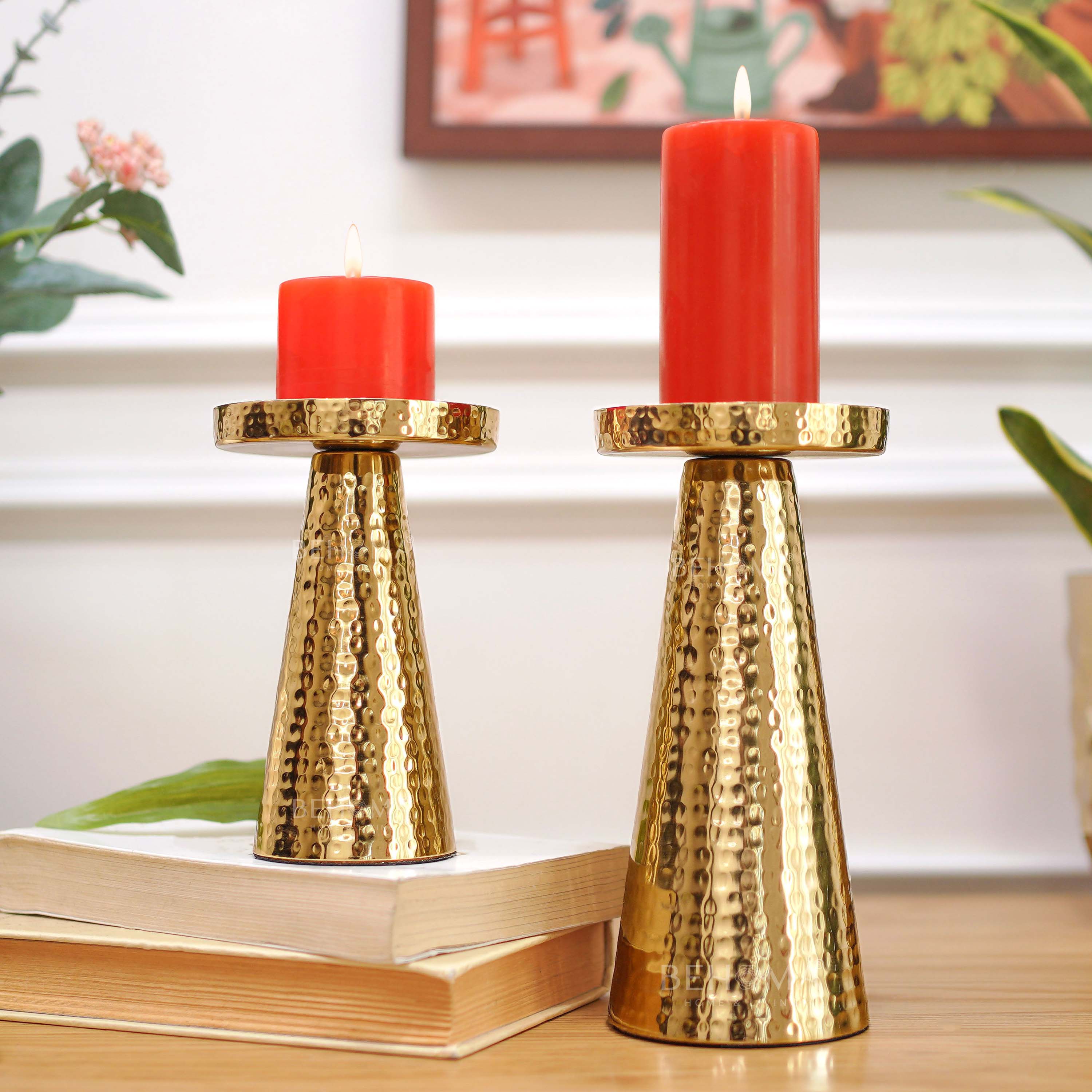 Metal Hammered Candle Holder Set