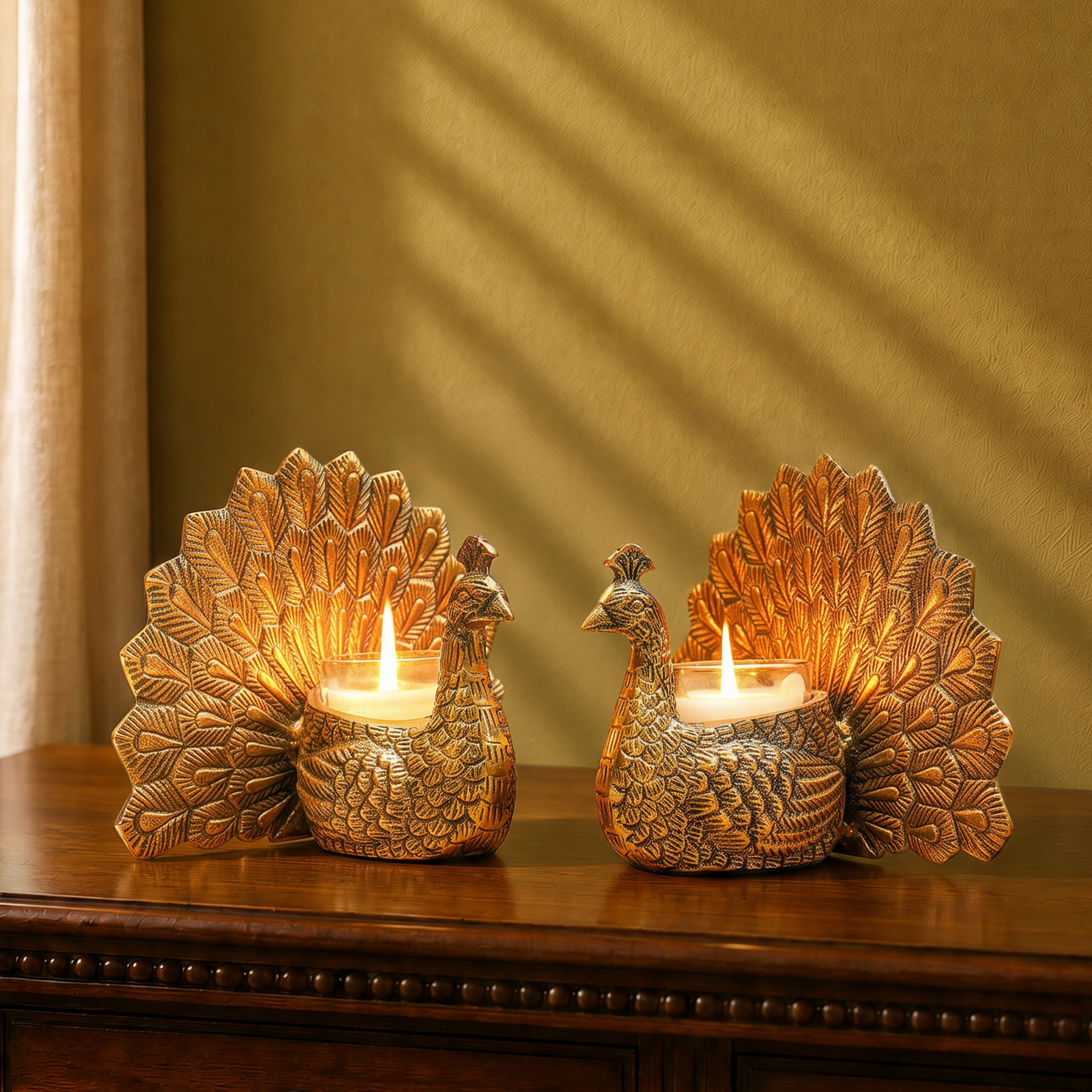 Peacock Candle Holders Set