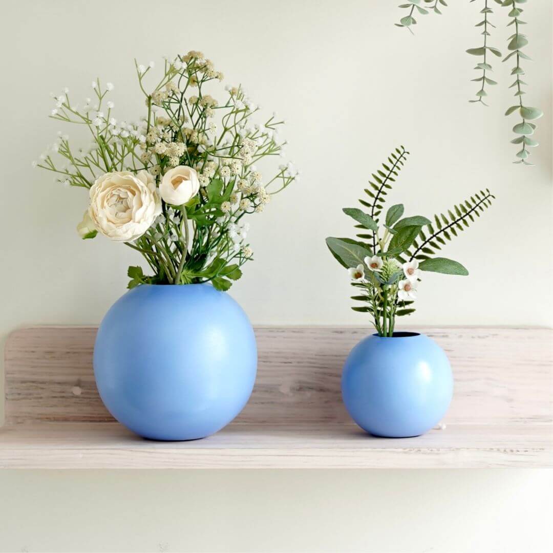 Metal Blue ball flower vase set of 2 