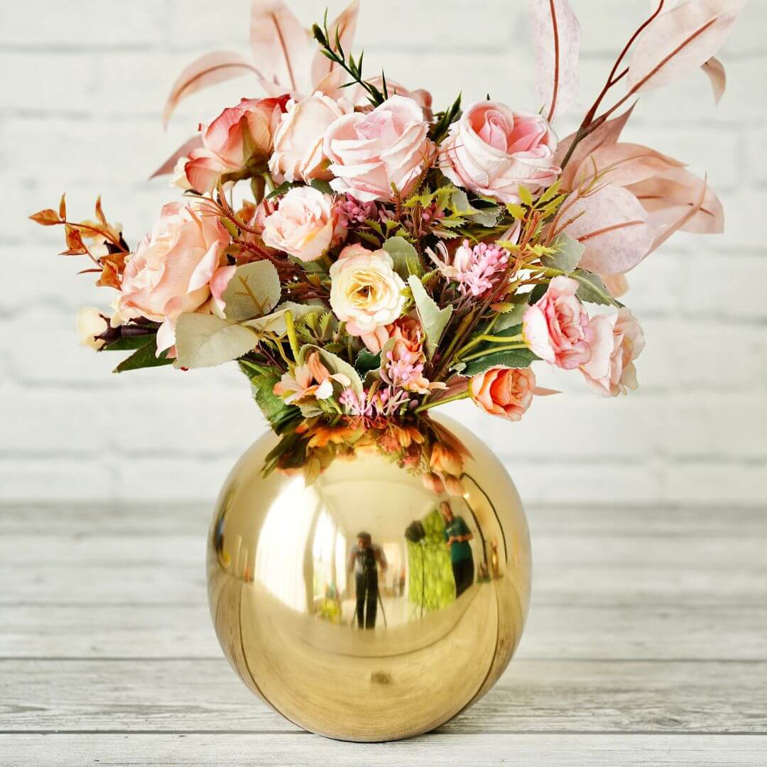 Metal ball flower vase gold 