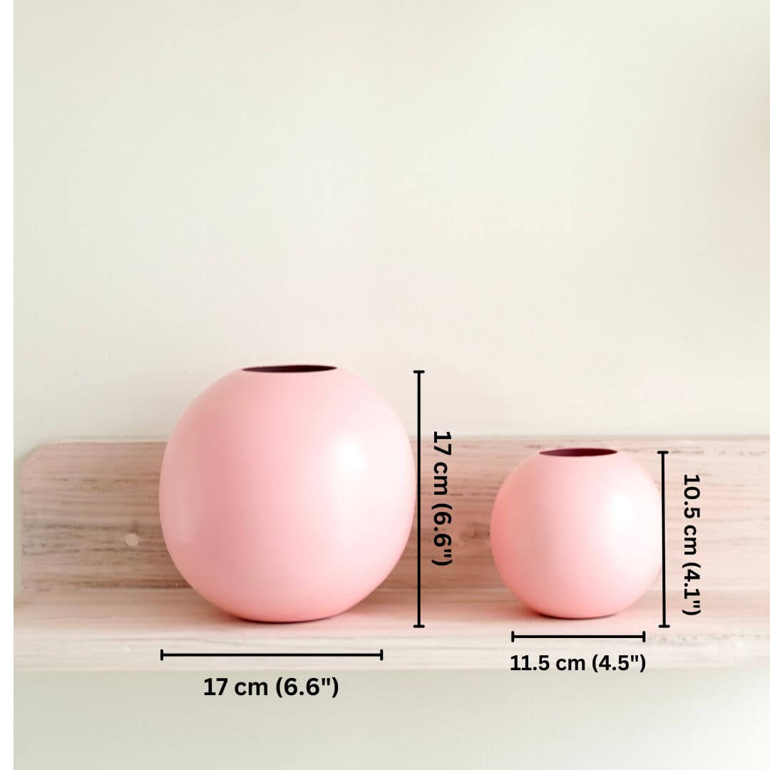 Pink Metal Ball Flower Vase set of 2 