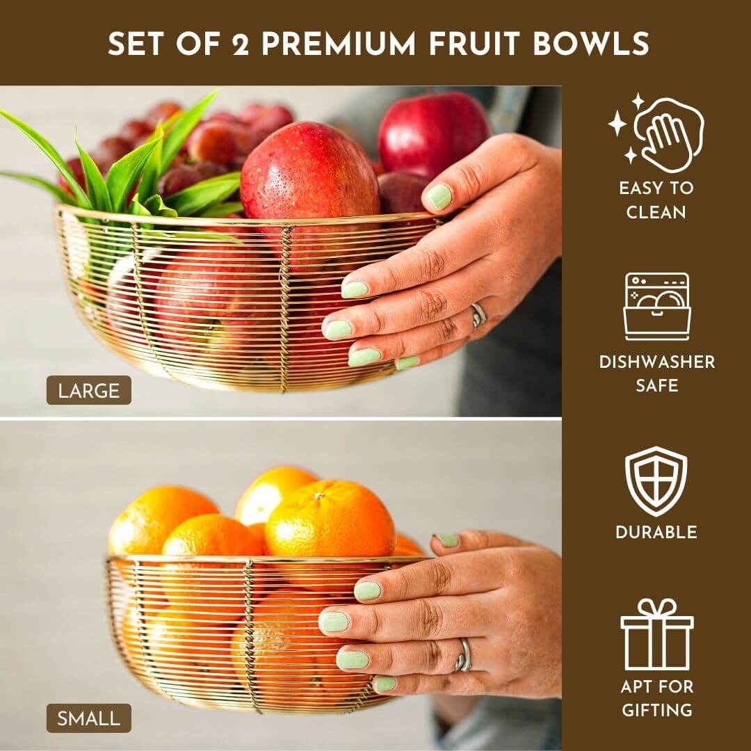 Fruit Basket Bowl, Gold - Set of 2