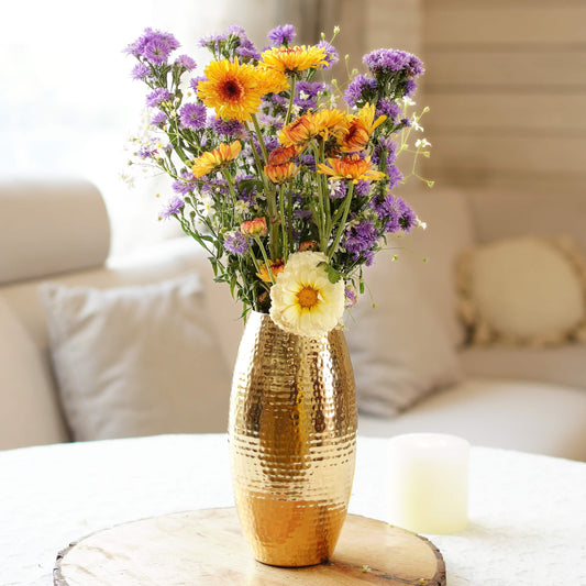 Behoma Metal Modern Hammered Flower Vase, Gold, 8.1'' - Behoma