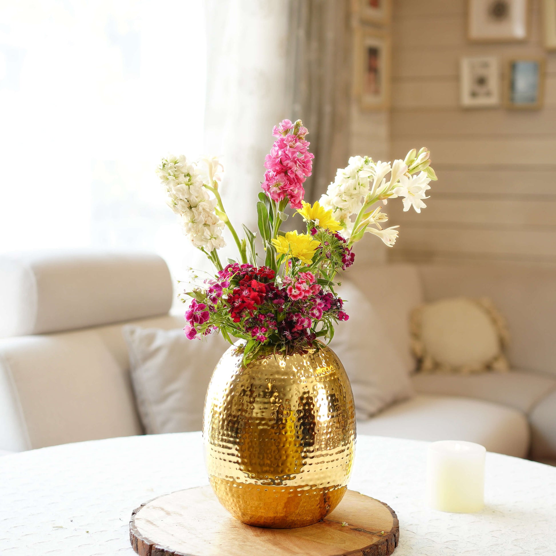 Metal flower vase, vase for home decor, golden vase