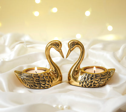 Metal Pair of Swans, T-light Holder