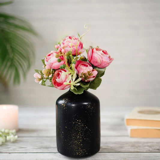 Metal Bud Bottle Vase, Black  _ (with flower)