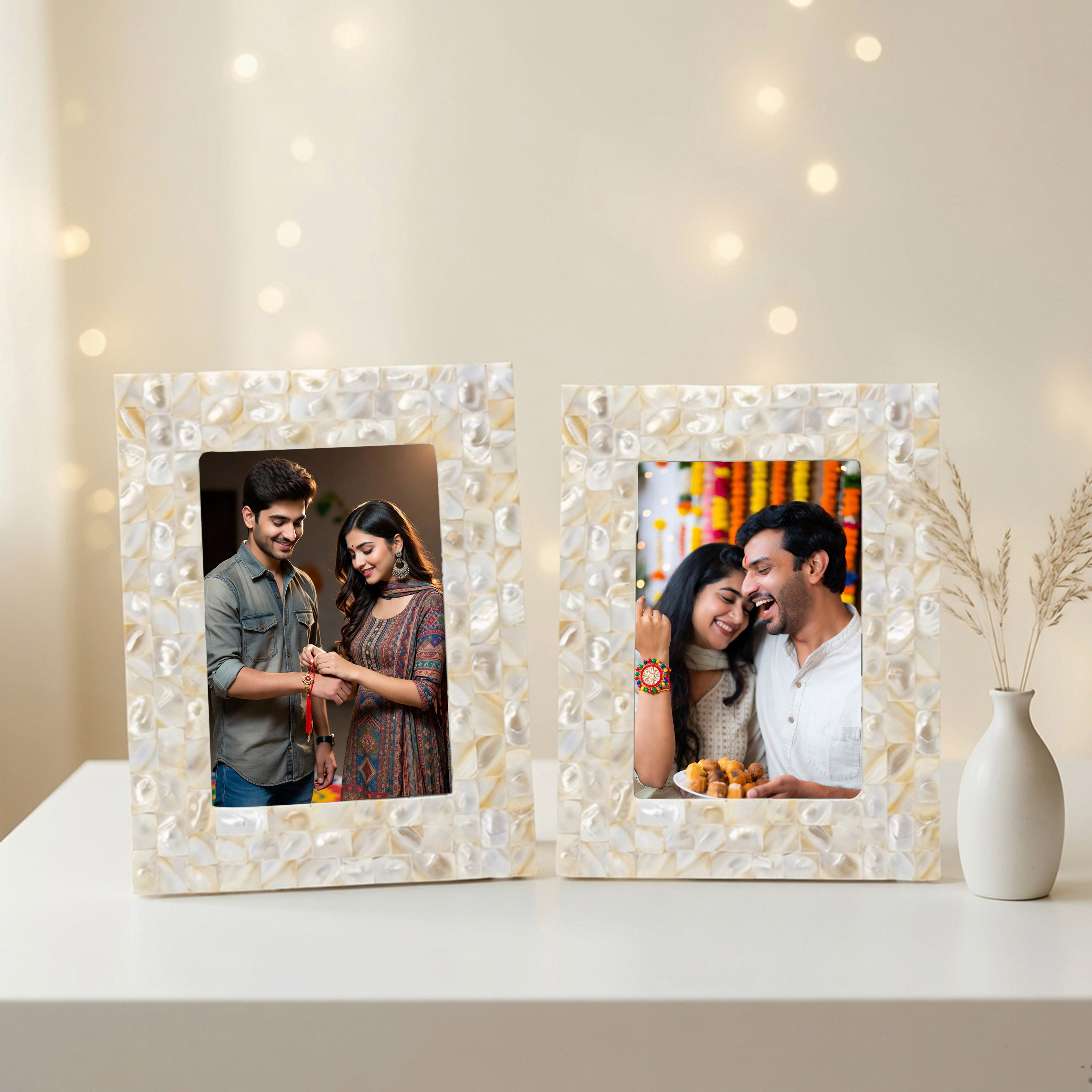 Elegant Pearl Photo Frame - Set of 2 (4x6 and 5x7)