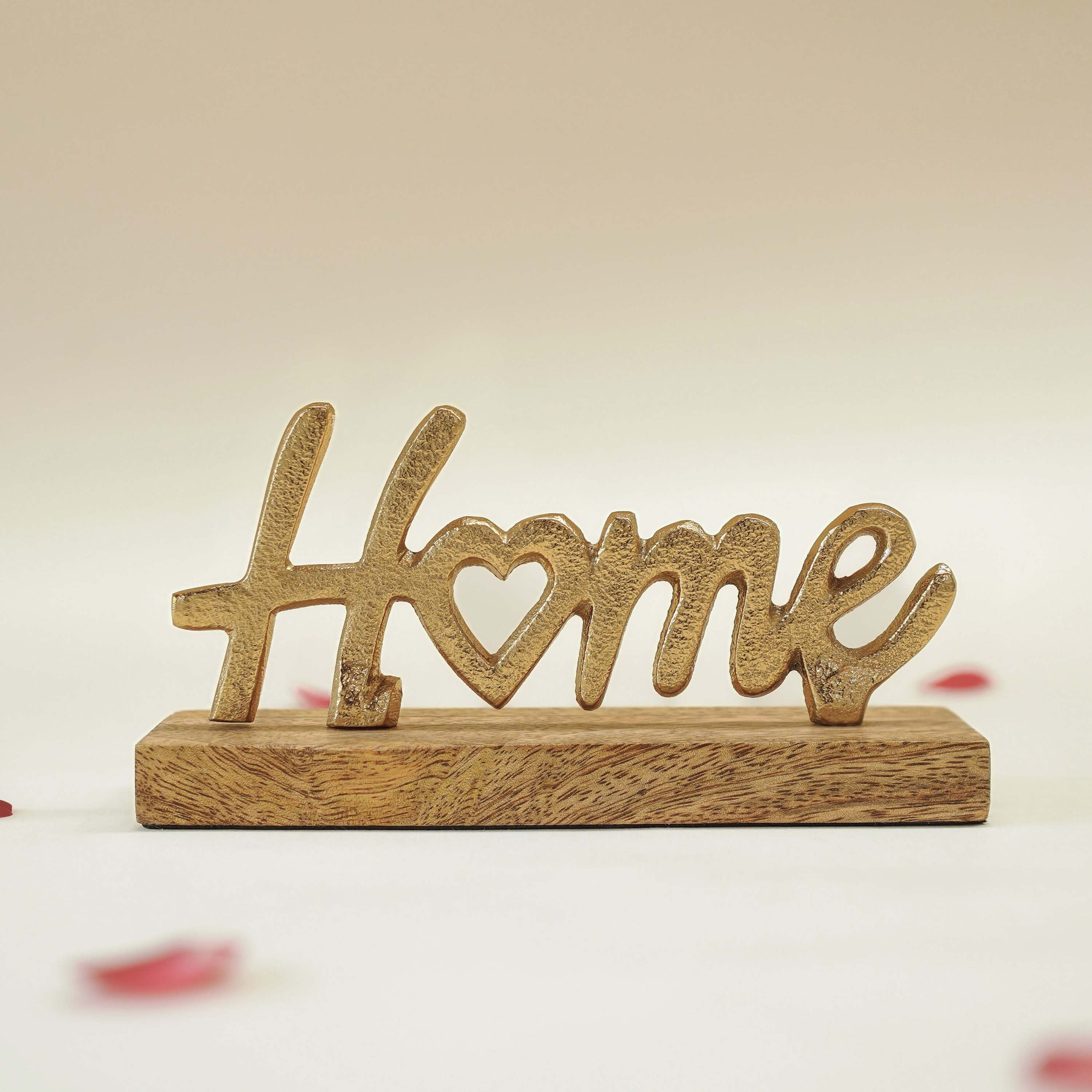 Wooden decorative sign with 'Home' and a heart on a light background, Home Metal Accent