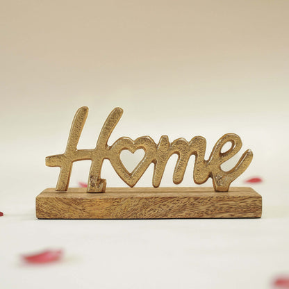 Wooden decorative sign with 'Home' and a heart on a light background, Home Metal Accent