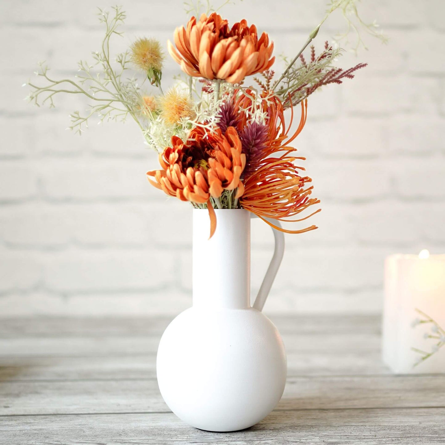 Metal jug shape flower vase white 