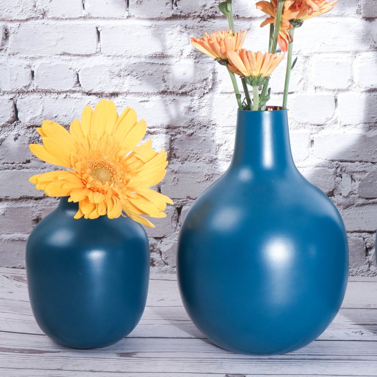 Opal blue metal Flower vase - set of 2 
