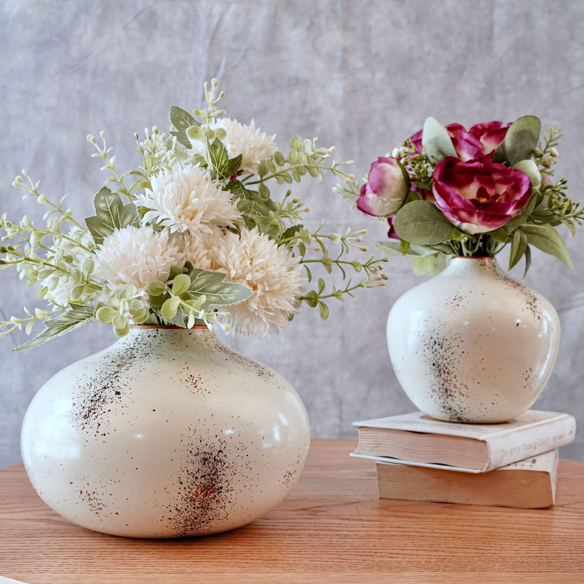 Metal bud flower vase with flower set of 2 