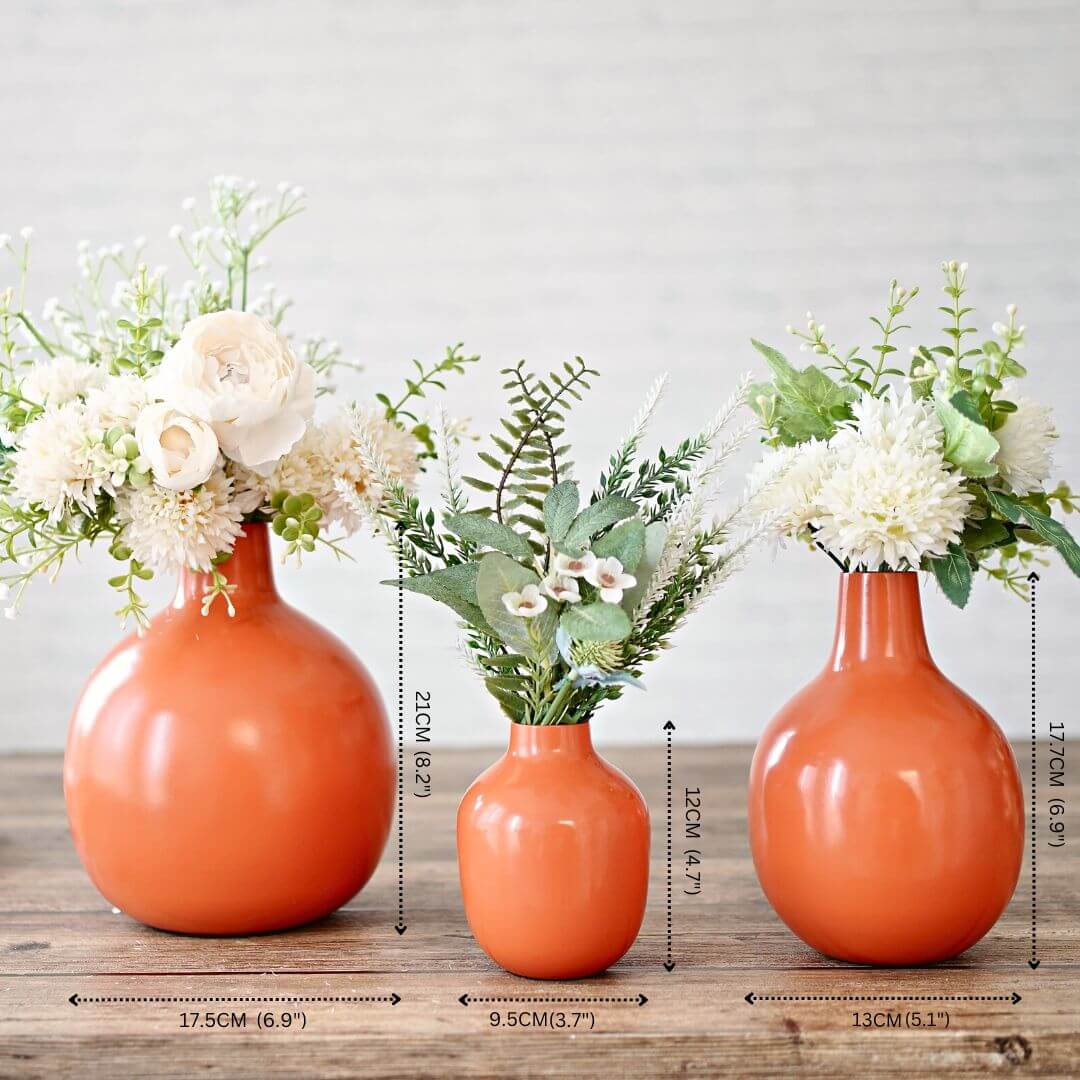 Metal Flower vase Orange Set of 3 
