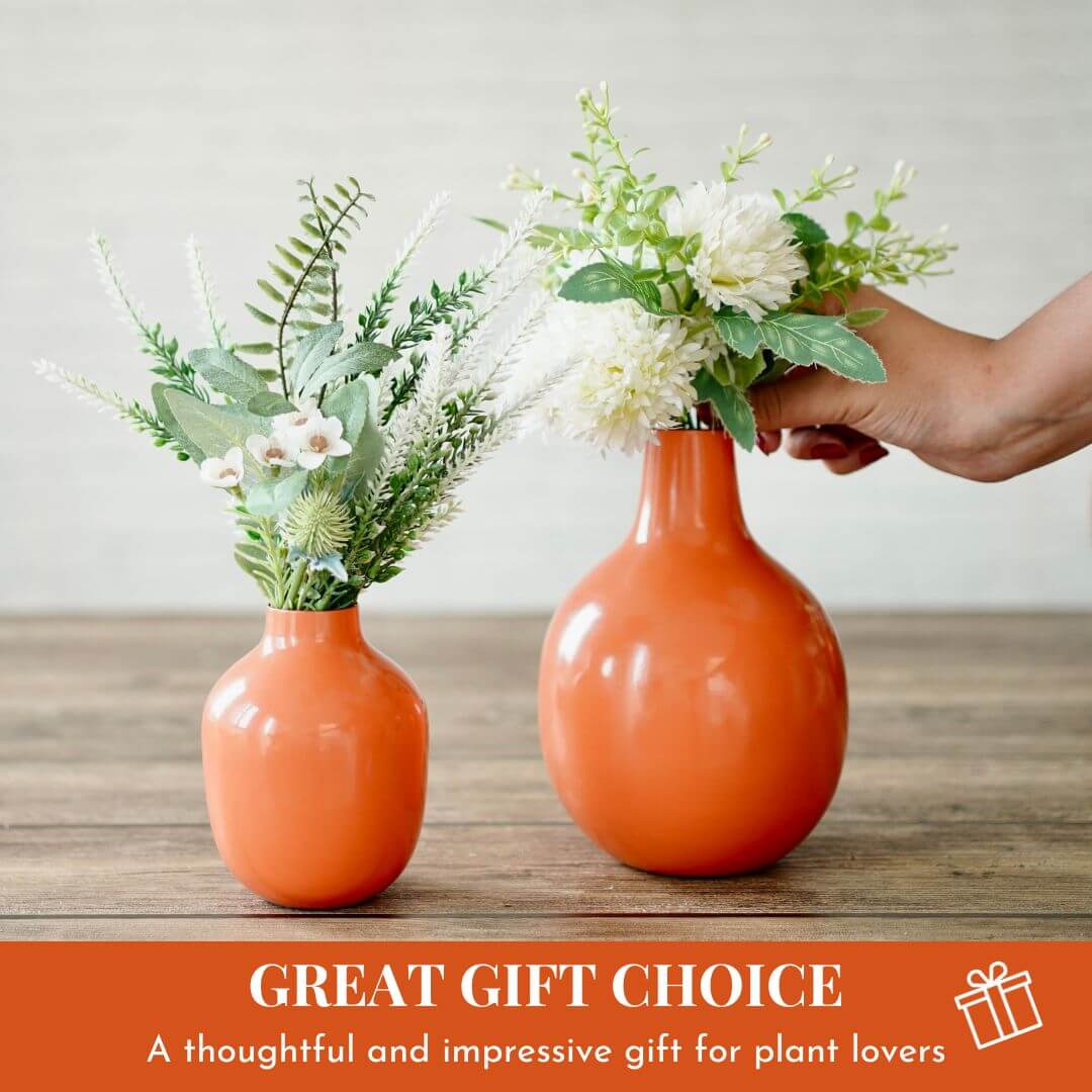 Metal Flower vases with orange color finish set of 2 