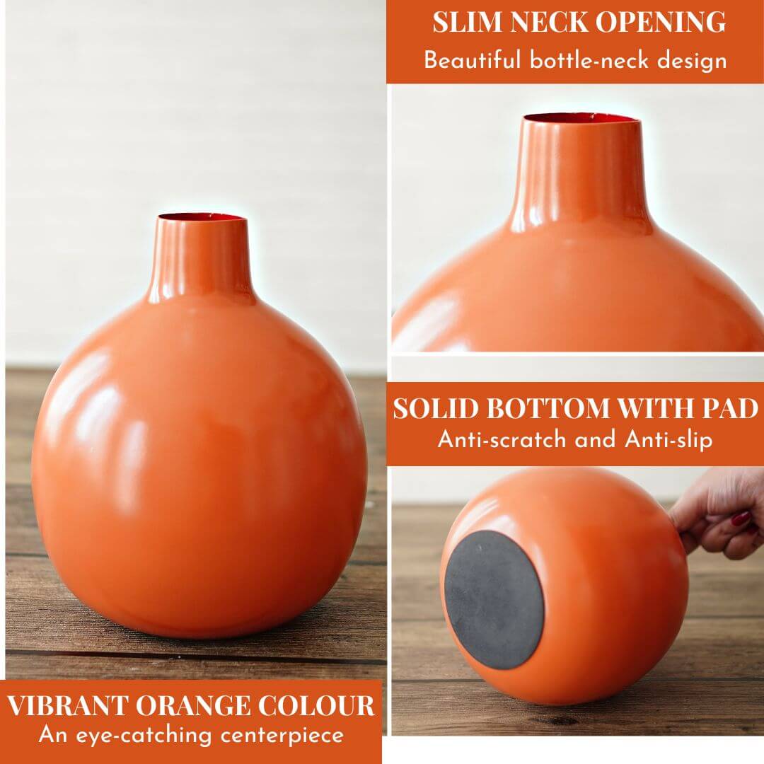 Metal Flower vase Orange Large 