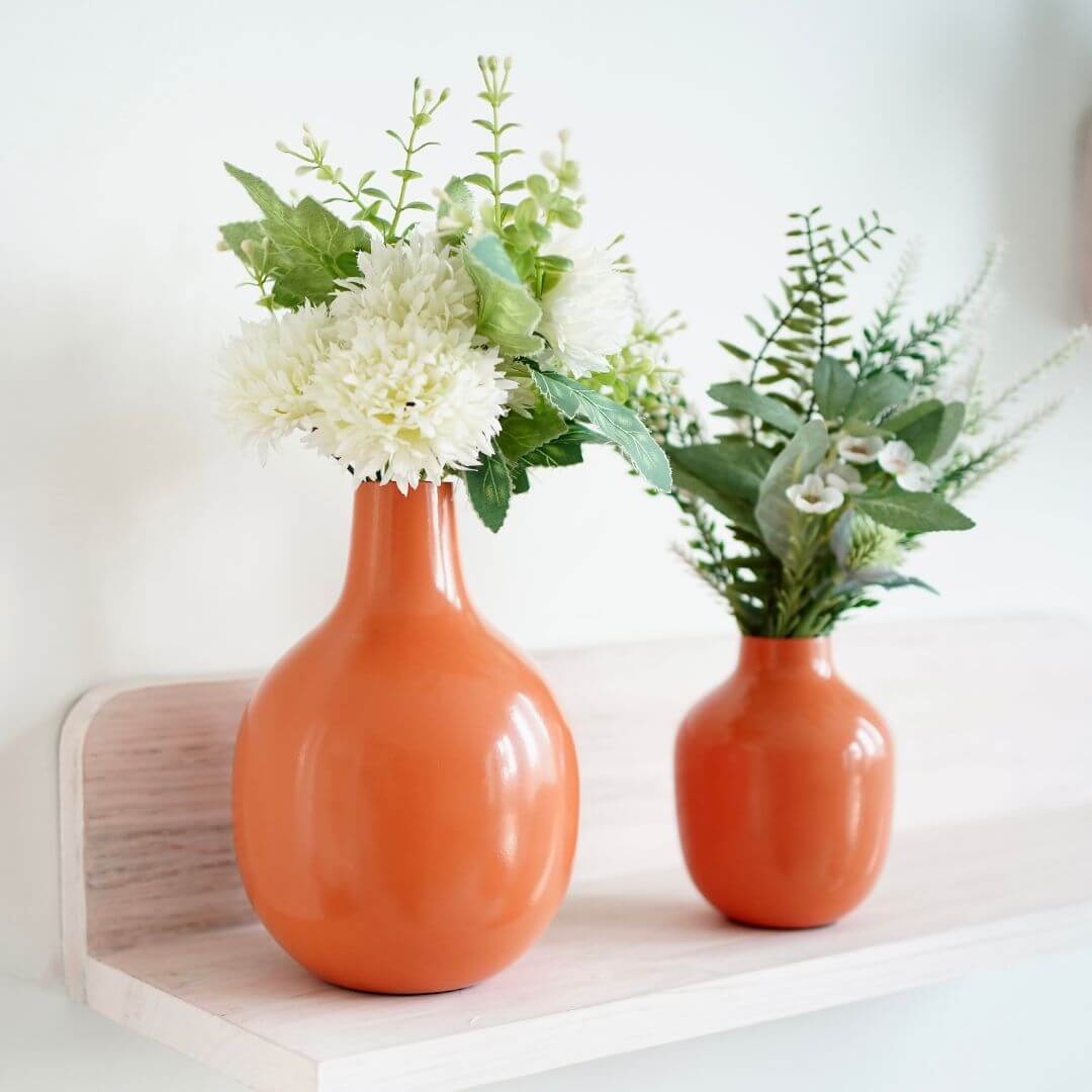 Metal Flower vases with orange color finish set of 2 