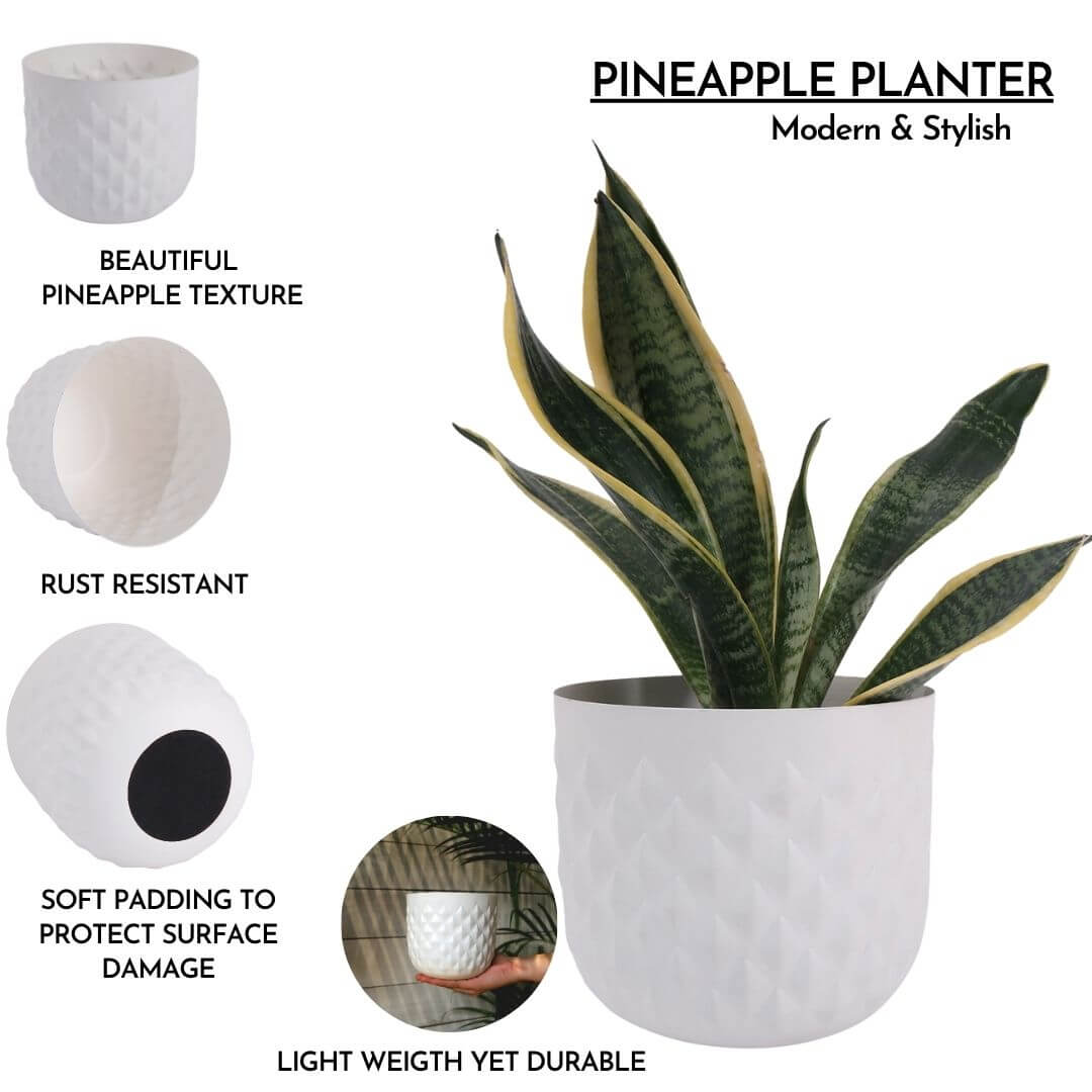 White Pineapple shaped metal planter