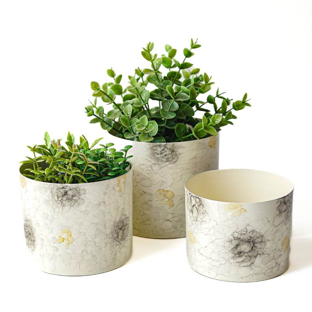 Metal White marble plant stand set of 3