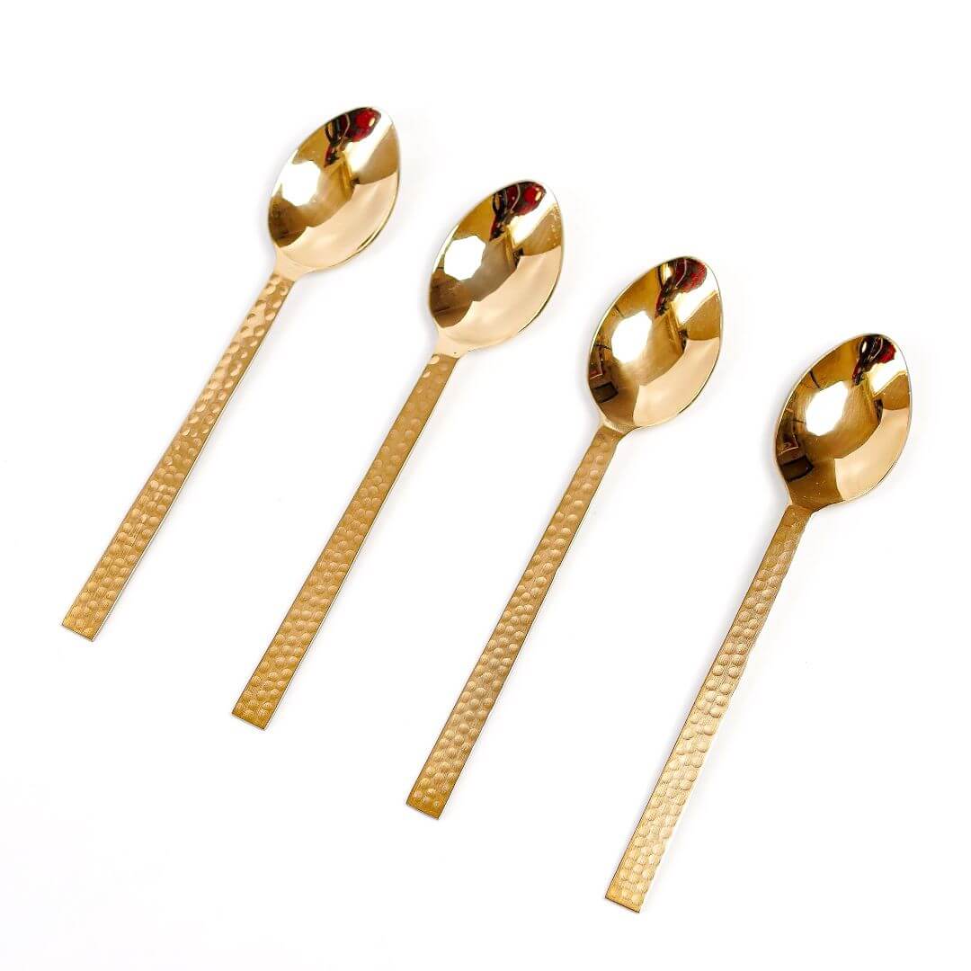 Stainless Steel Hammered Spoon (Gold) - Set of 4