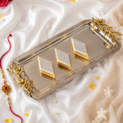 SS Serving Tray with Brass Branch