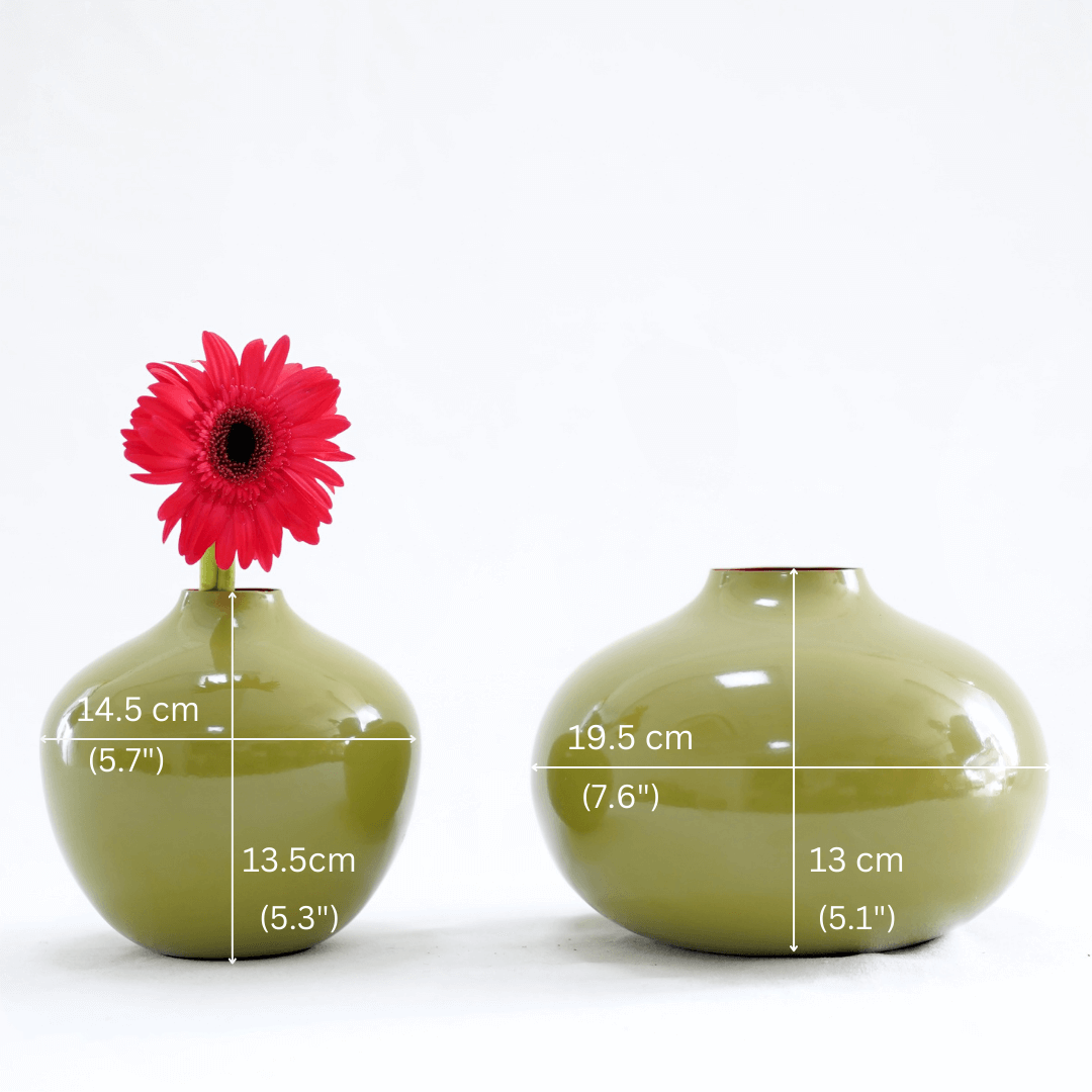 Olive Green metal bud flower vase with flower  set of 2 