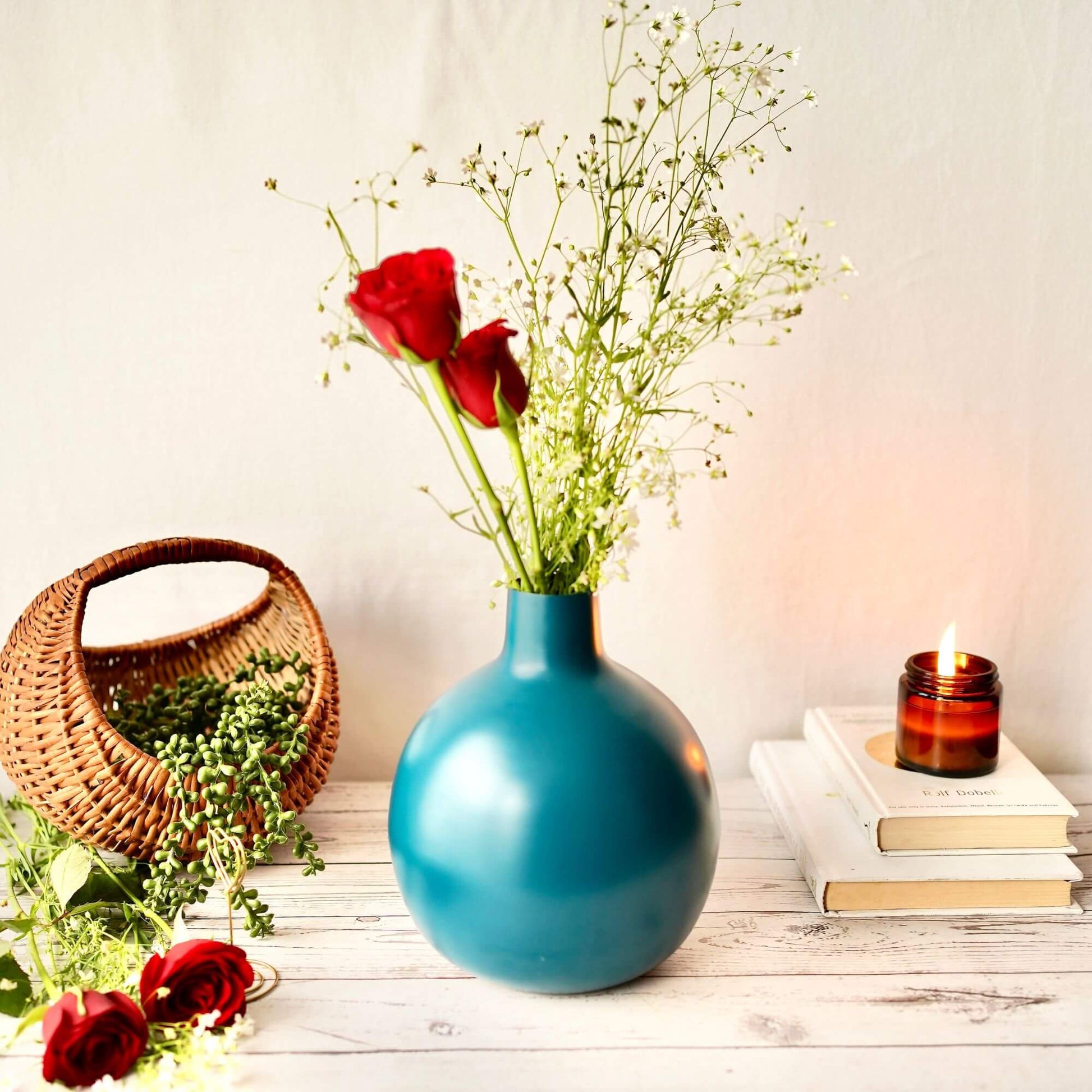 Opal blue metal Flower vase -Large 