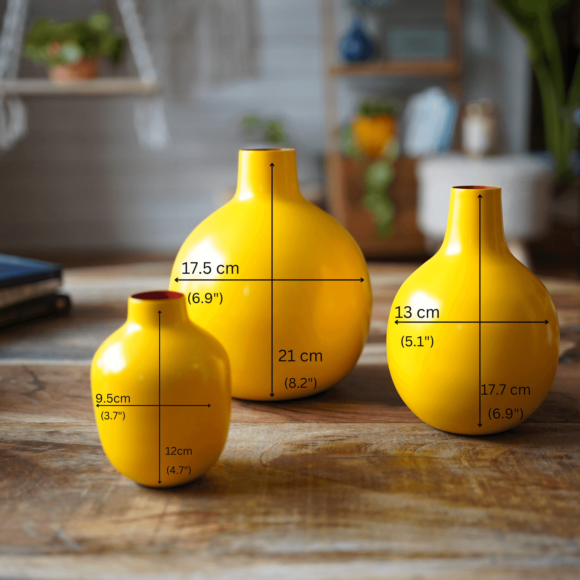 Yellow bud metal flower vase set of 3