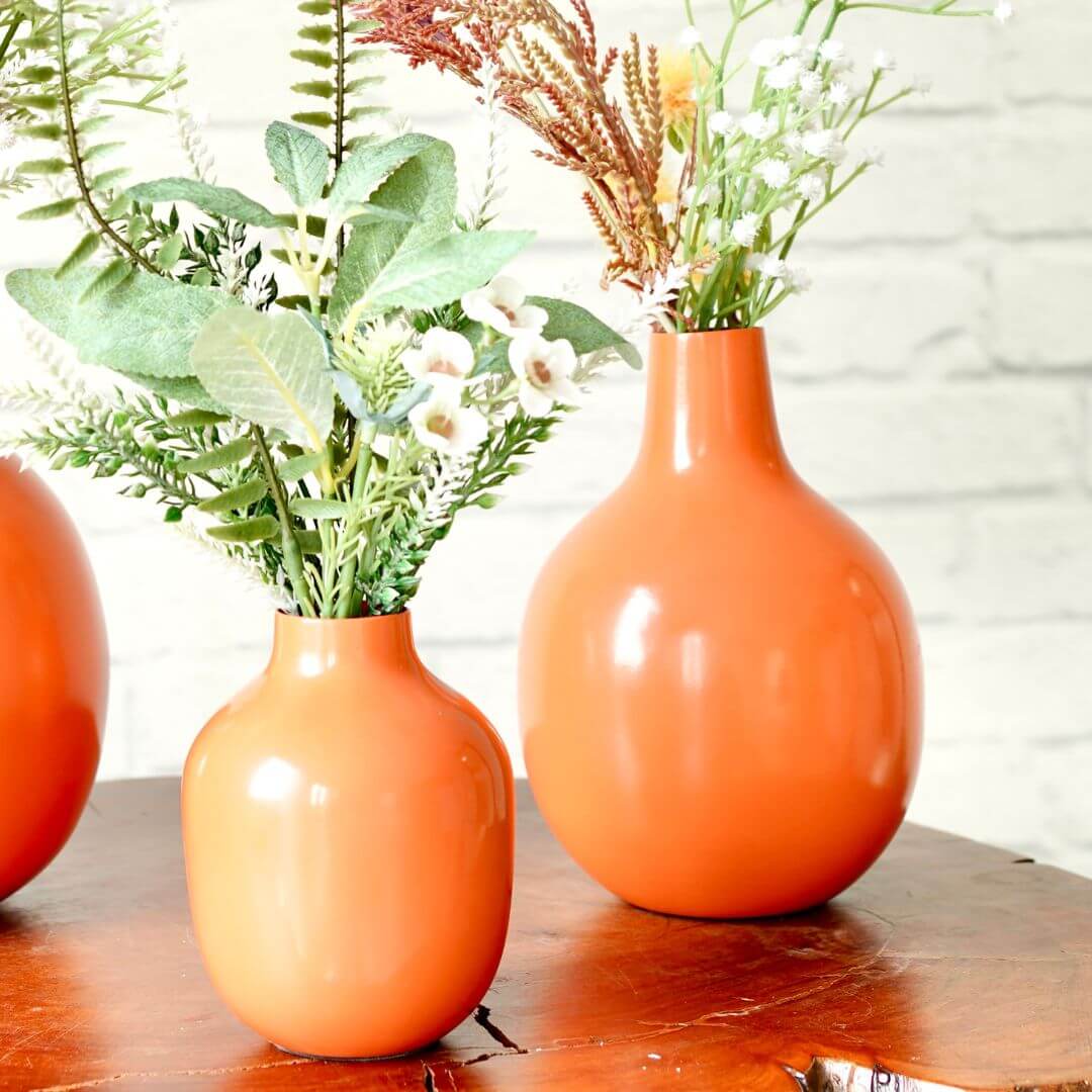 Orange metal Flower vase - set of 2 