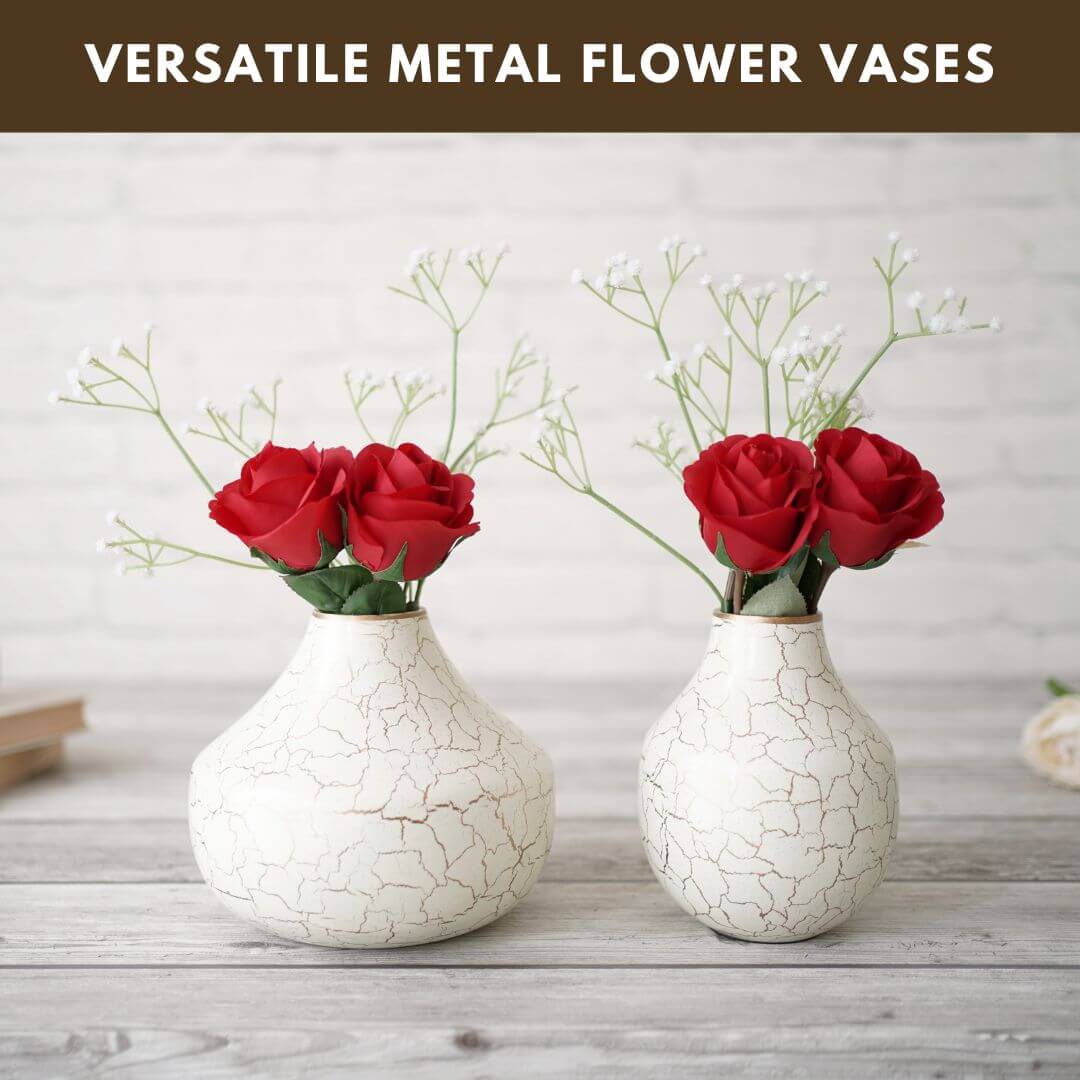 Metal Flower Vase Off White Set of 2