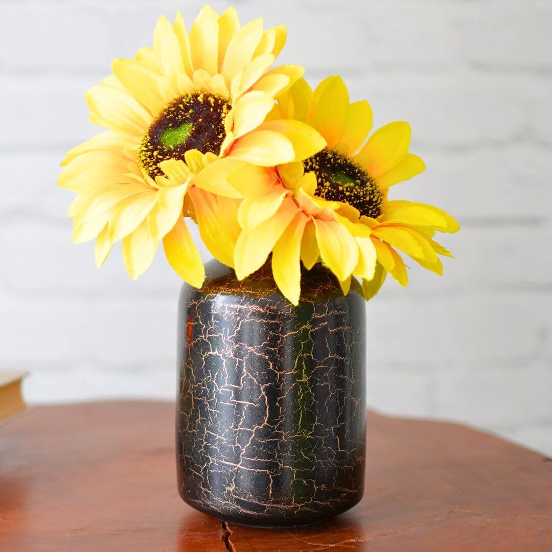 Crackled Flower vase black 