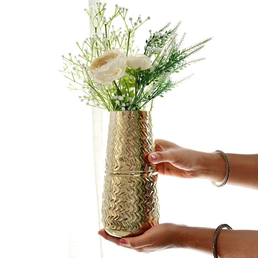 Embossed Metal Flower Vase