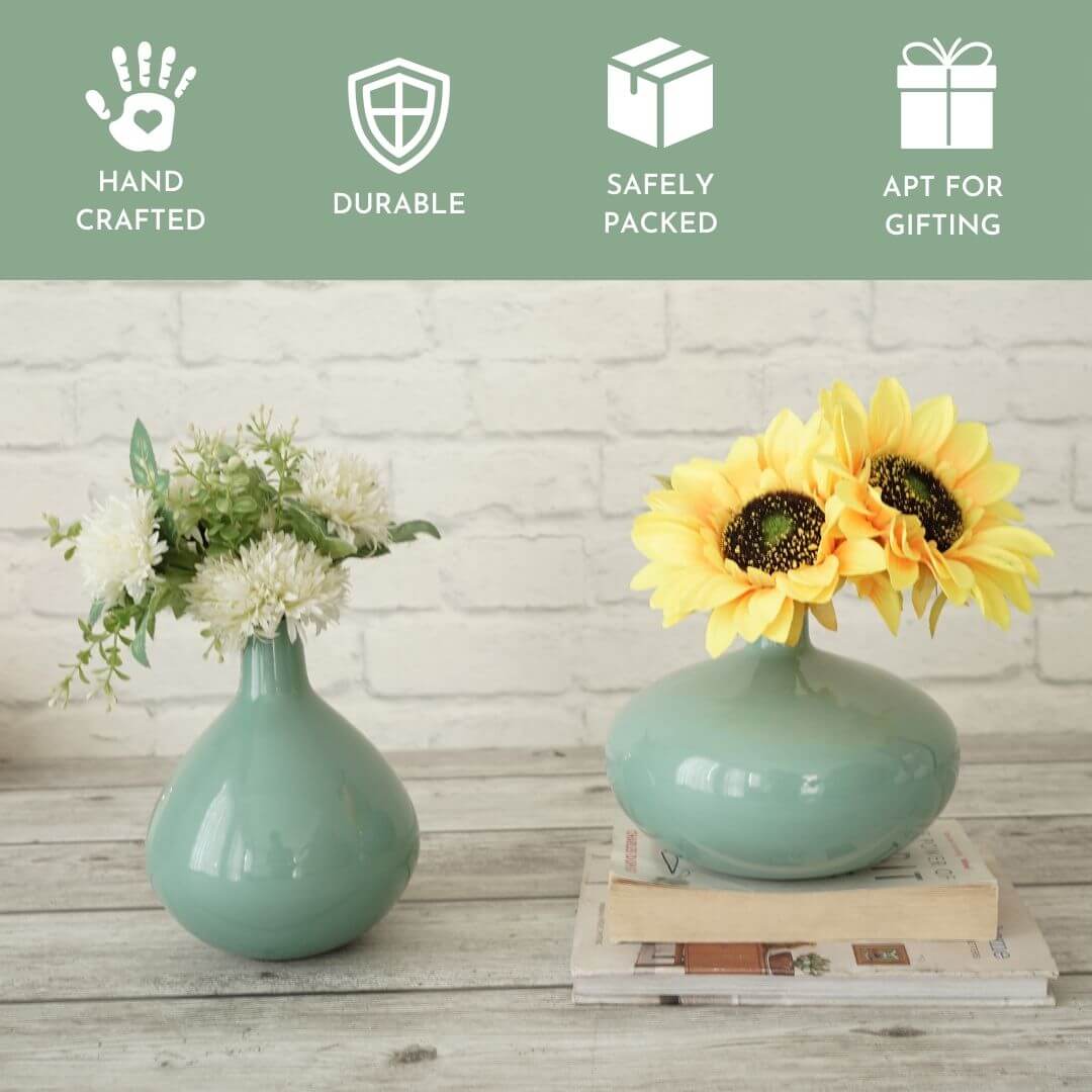 Mist green metal flower vase set of 2 