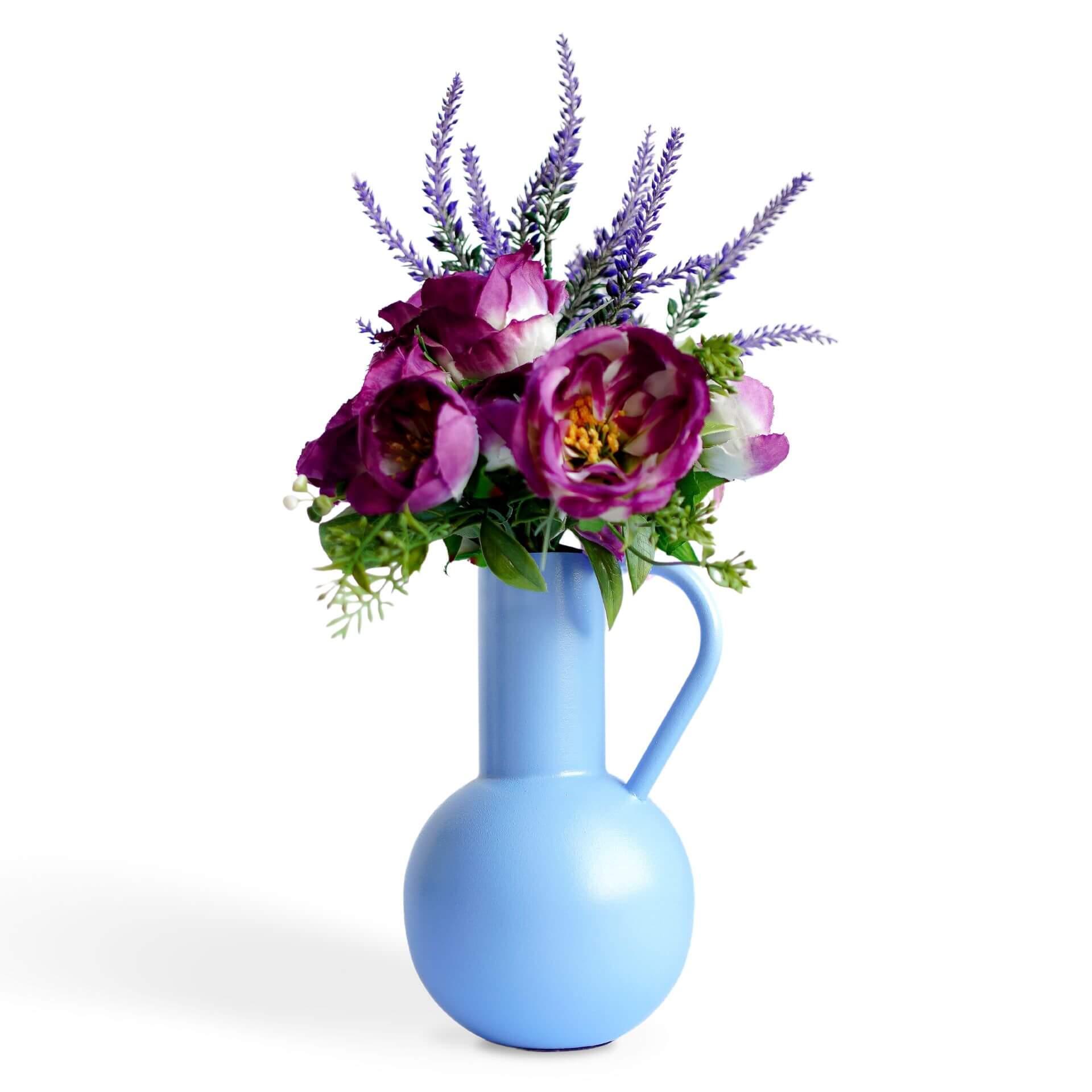 Metal jug shape flower vase blue 