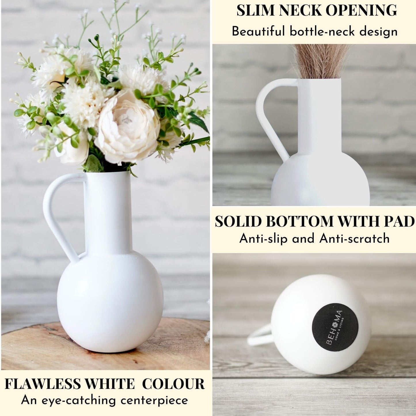 Jug shaped flower vase, white 