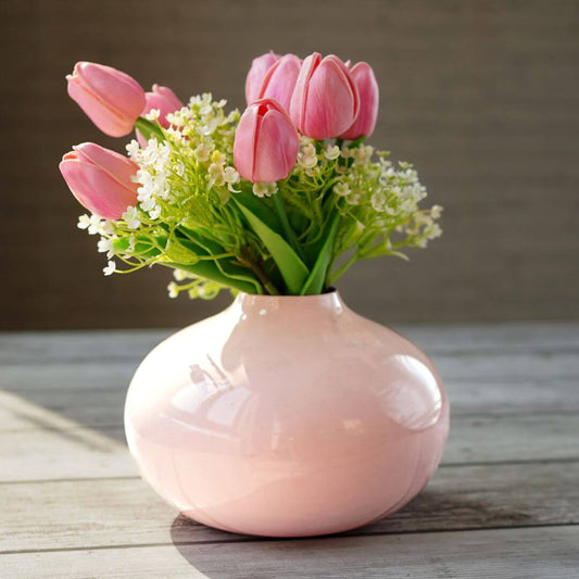 Metal pink flower vase with flower