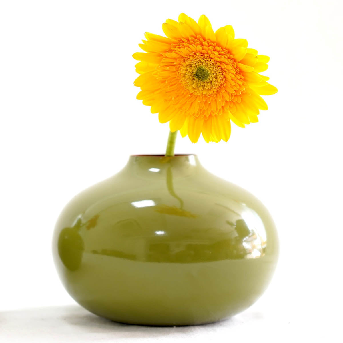 Olive Green metal bud flower vase with flower 