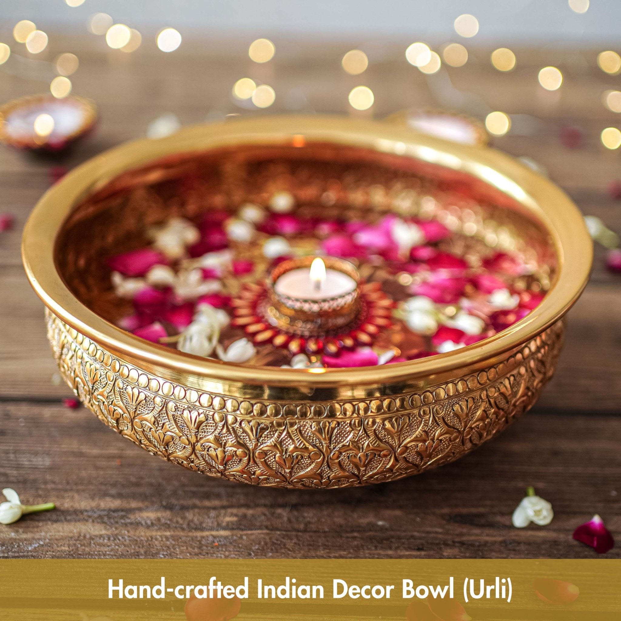 Metal Urli, Traditional urli bowl, Floating flower urli