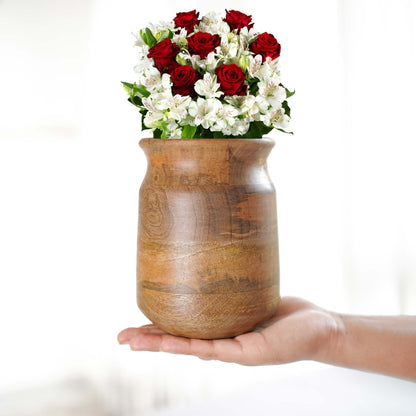 Barni Style Mango Wood Flower Vase, Natural Finish - 6.1''X 4.3'' - Behoma