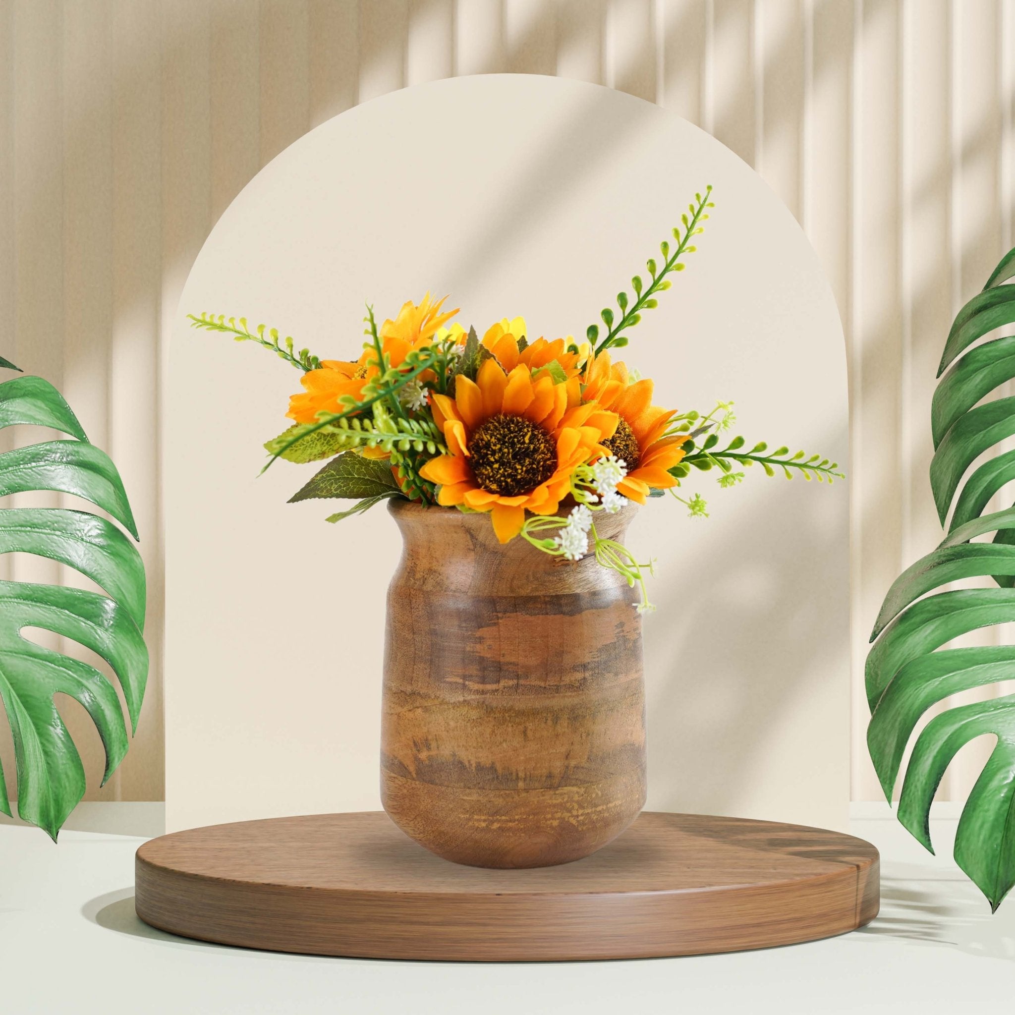 Barni Style Mango Wood Flower Vase, Natural Finish - 6.1''X 4.3'' - Behoma