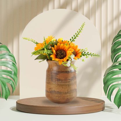 Barni Style Mango Wood Flower Vase, Natural Finish - 6.1''X 4.3'' - Behoma
