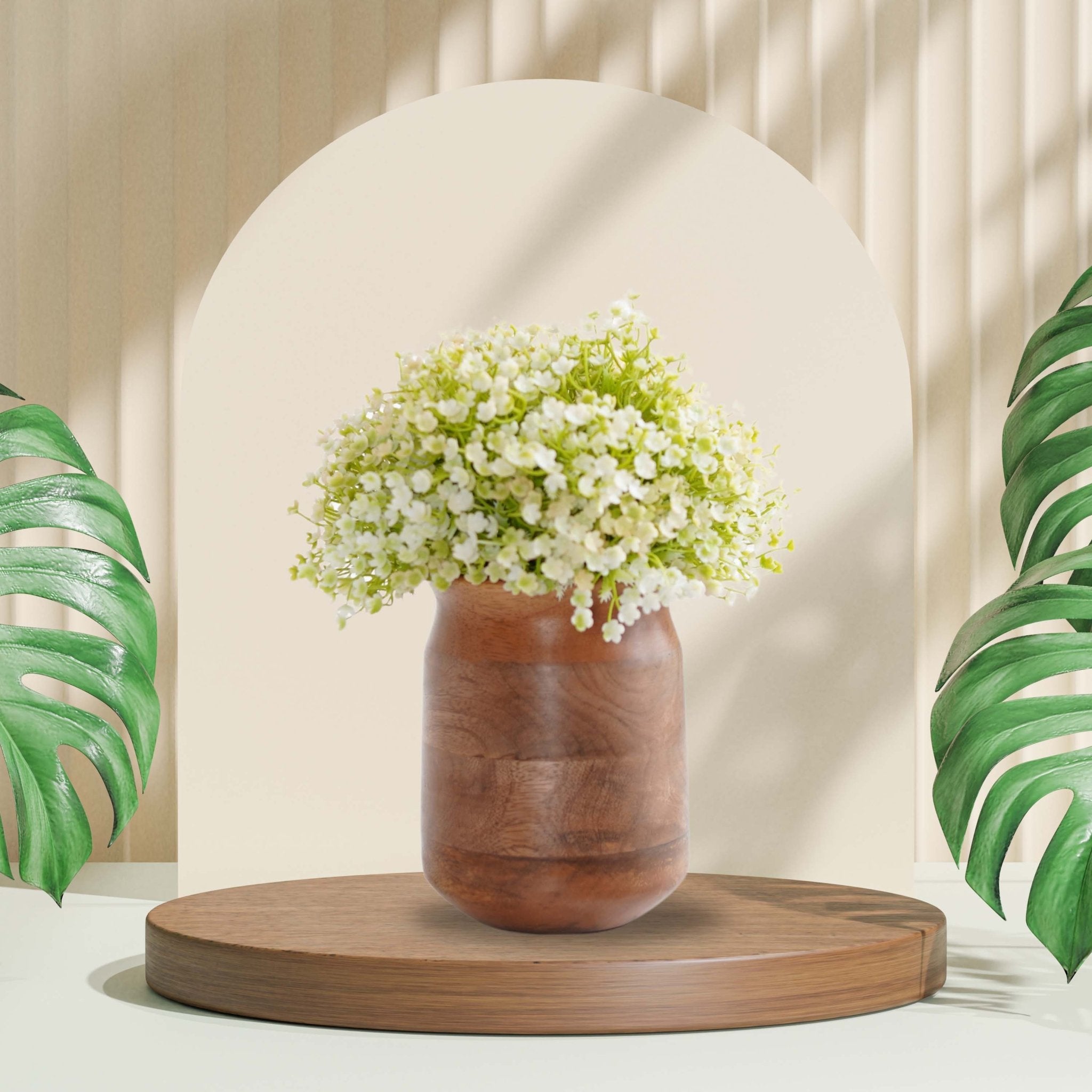 Barni Style Mango Wood Flower Vase, Walnut finish - 6.1''X 4.3'' - Behoma