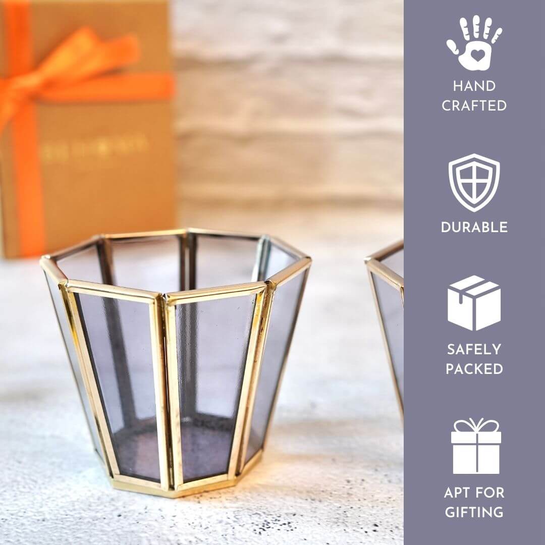 Behoma Grey Glass Votive Candle Holder, Set of 2 - Behoma