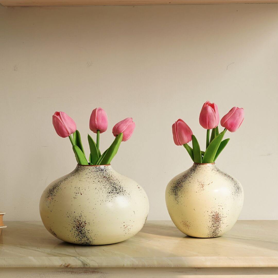 Metal Bud Flower Vase Set of 2 | Off-white – Behoma