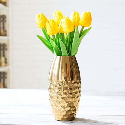 Behoma Metal Modern Half Hammered Flower Vase, Gold, 8.1'' - Behoma