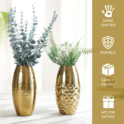 Behoma Metal Modern Hammered Flower Vase, Gold - Set of 2 - 8.1'' - Behoma